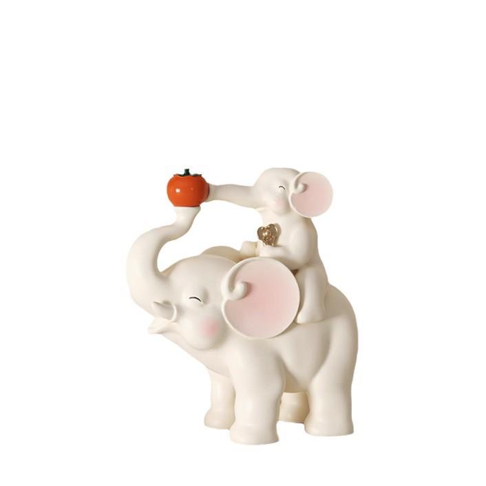 Cute Cream Elephant Mother and Calf Figurine for Living Room or Wine Cabinet Decoration