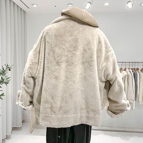 Winter Padded and Thickened Denim Jacket Women's Plus Size Loose Casual Two Sides Wear Jacket