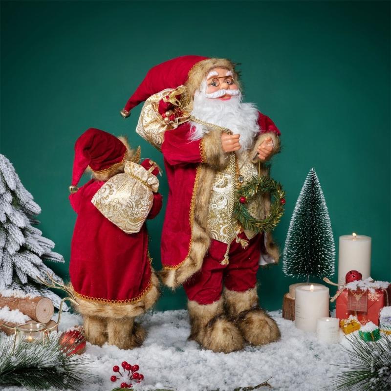 Large Santa Statue with Gift Bag for Holiday Display Christmas Santa Figurine Dolls for Tabletop and Shelves Decoration