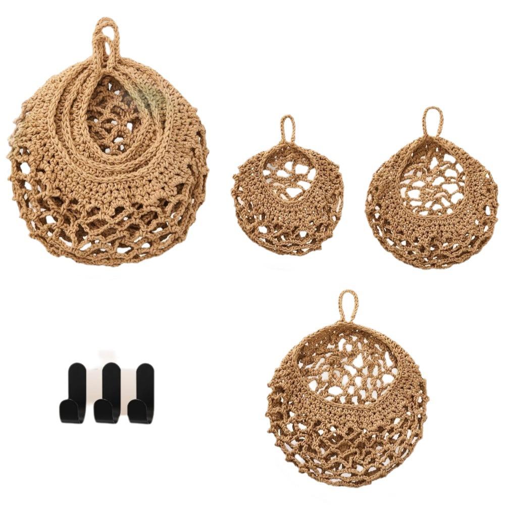 3Pcs/Set Teardrop Shape Wall Hanging Basket Breathable Lattice Vegetable Woven Basket Living Room