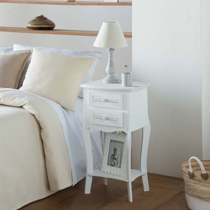 Table De Nuit En Bois Avec 2 Tiroirs Blancs