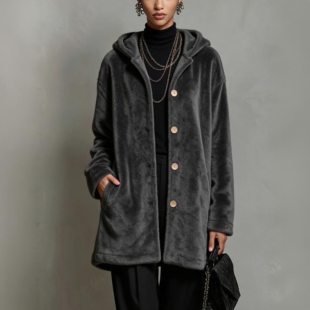 Women's Casual Loose Fit Single-Breasted Hooded Long Sleeve Double-Sided Trench Coat