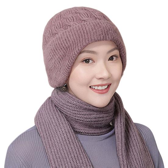 

2 Pcs/Set Unisex Winter Hat And Scarf Set Thick Plush-lined Ear Protection Cold-proof Beanie Unisex Neck Cover Outdoor Ski