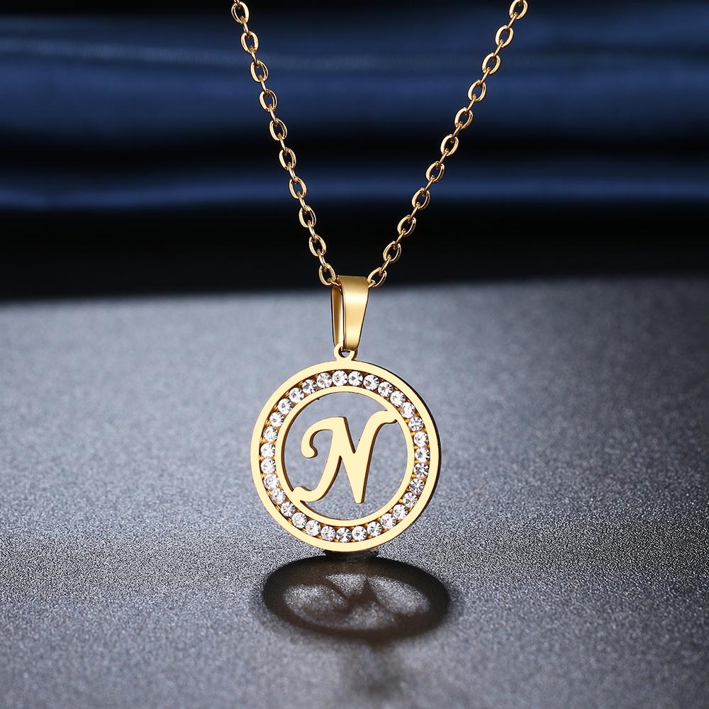 316L Stainless Steel 26 Letters A-Z Necklace NEW Crystal Rhinestone Necklaces for Women Wedding Valentine's Day Gifts