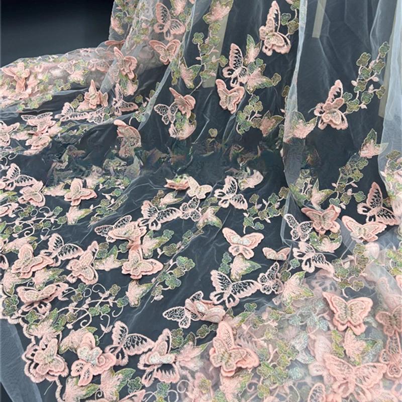 3D Hand-embroidered Cloth for Wedding Fabric Butterfly Embroidery Fabric DIY  for Dress Water-soluble Mesh Embroidery Lace