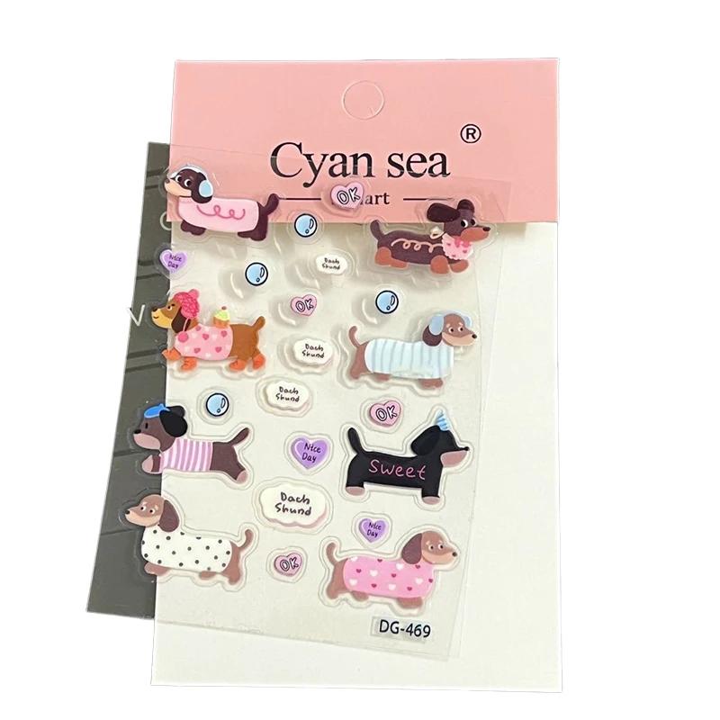 Cute Cartoon Dachshund 3D Jelly Stickers with Transparent Resin Gel Self-Adhesive Decoration for DIY Phone Cases Computers