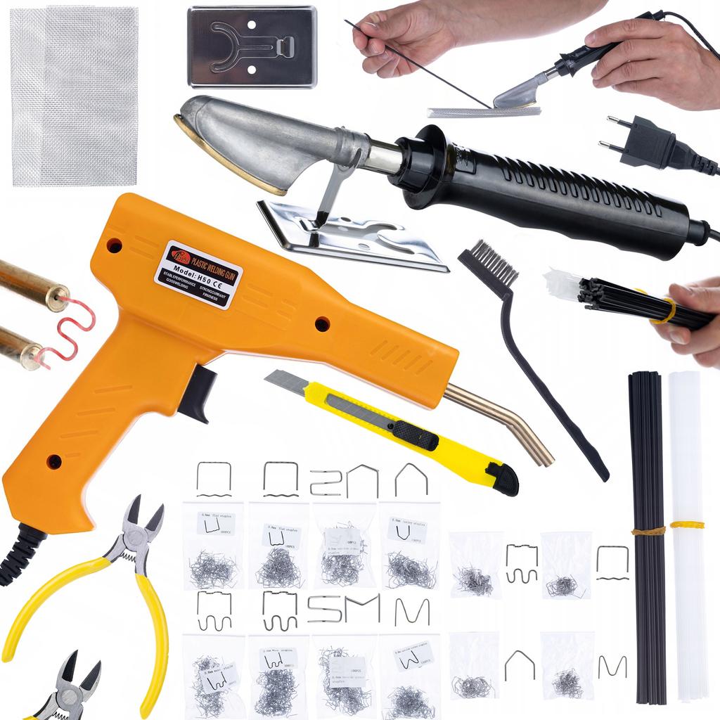 Rosfix Lutownica Żelazko Do Wygładzania Plastiku Z Zestawem Siatek I Zszywaczem – Wszechstronność Zastosowania | Antypoślizgowy Uchwyt | 200 Zszywek