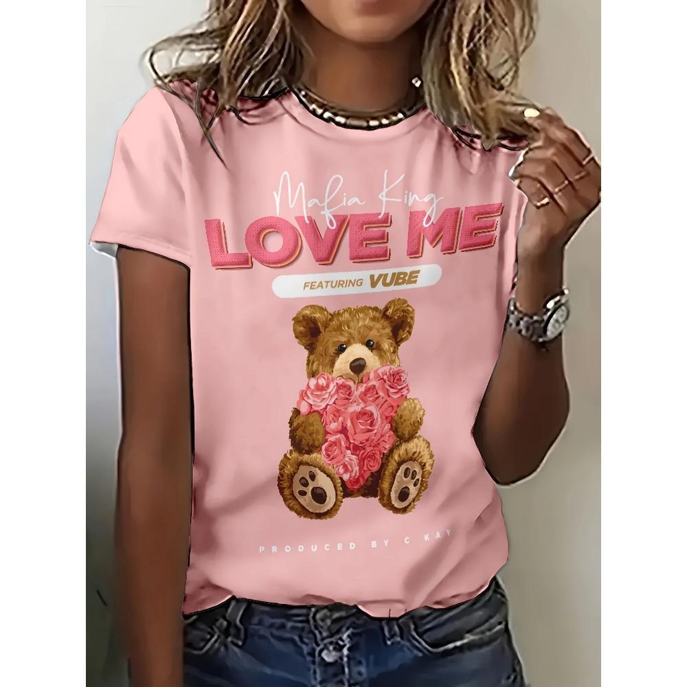 3D printed pattern T-shirt, summer and spring short sleeved round neck casual top, women's clothing