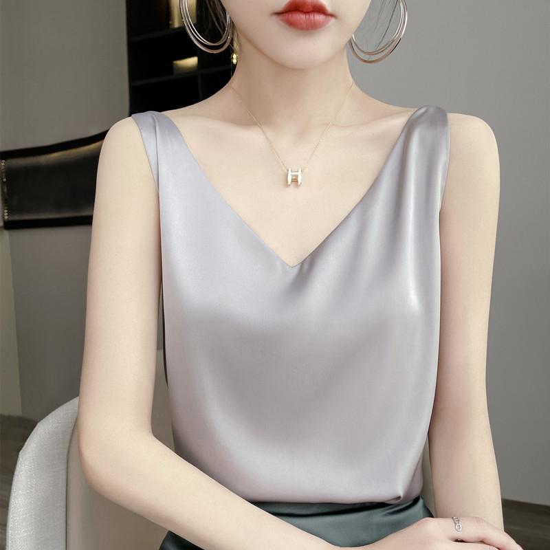 DAFIFY Women's Fashion Casual Summer Spring Solid Color Print Sleeveless V-Neck Blouses & Shirts