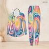Women Plus Size Nurse Scrub Set V Neck Long Sleeve Printed Pink Purple Pockets Two Piece Outfit