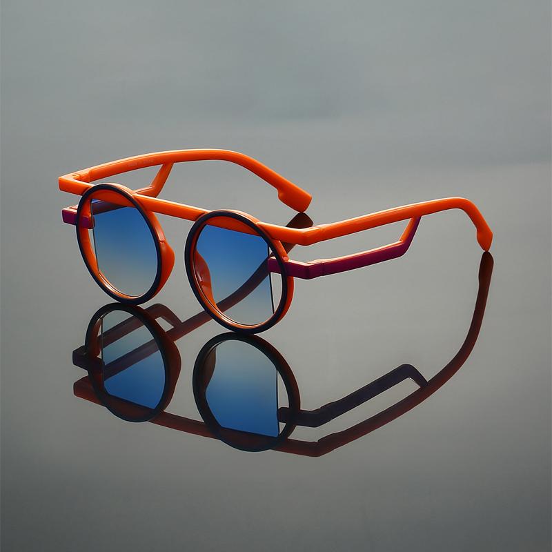 KAMMPT Round Sunglasses New Fashion Punk Funny Gradient Casual Sun Glasses Trendy Chic Brand Design Patchwork Decor Shades