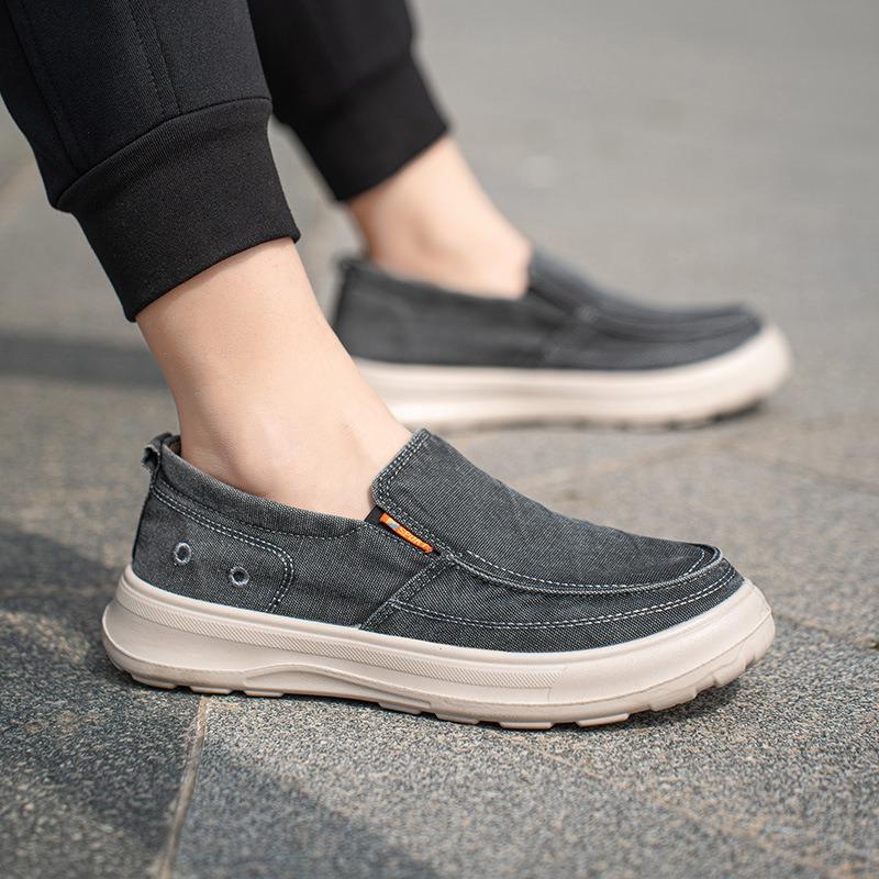 New lazy one-pedal canvas shoes men's breathable wide-headed thick-soled non-slip casual shoes men's washed cloth shoes summer