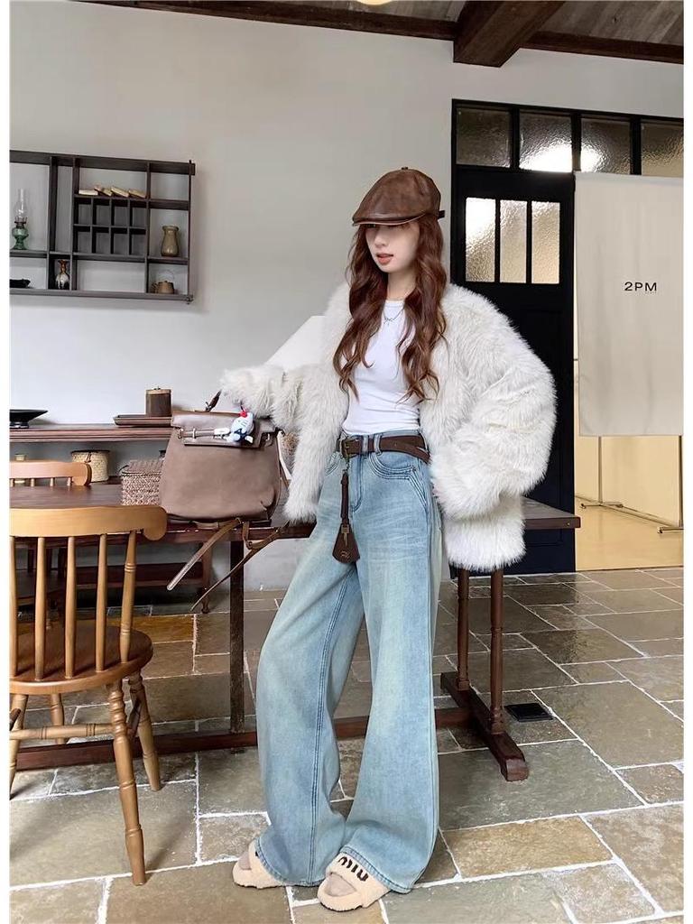 2025 Spring Retro Women's High-Waist Stretch Wide-Leg Floor-Length Jeans