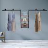 Industrial Pipe Clothing Rack W/ 3-Tier Solid Wood Shelves, Rustic Garment Hanging Bar, Multi-Purpos Wall-Mounted Display Shelf