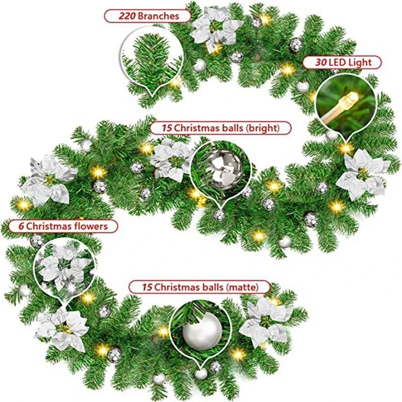 2.7M Christmas LED Garland Decoration Wreath LED Rattan Garland Decorative Green Christmas Artificial Xmas Tree Rattan Banner