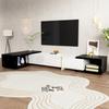 Modern TV Cabinet with variable length (140-260 cm), rotating function, black marble look, white high-gloss matte finish and golden decorations