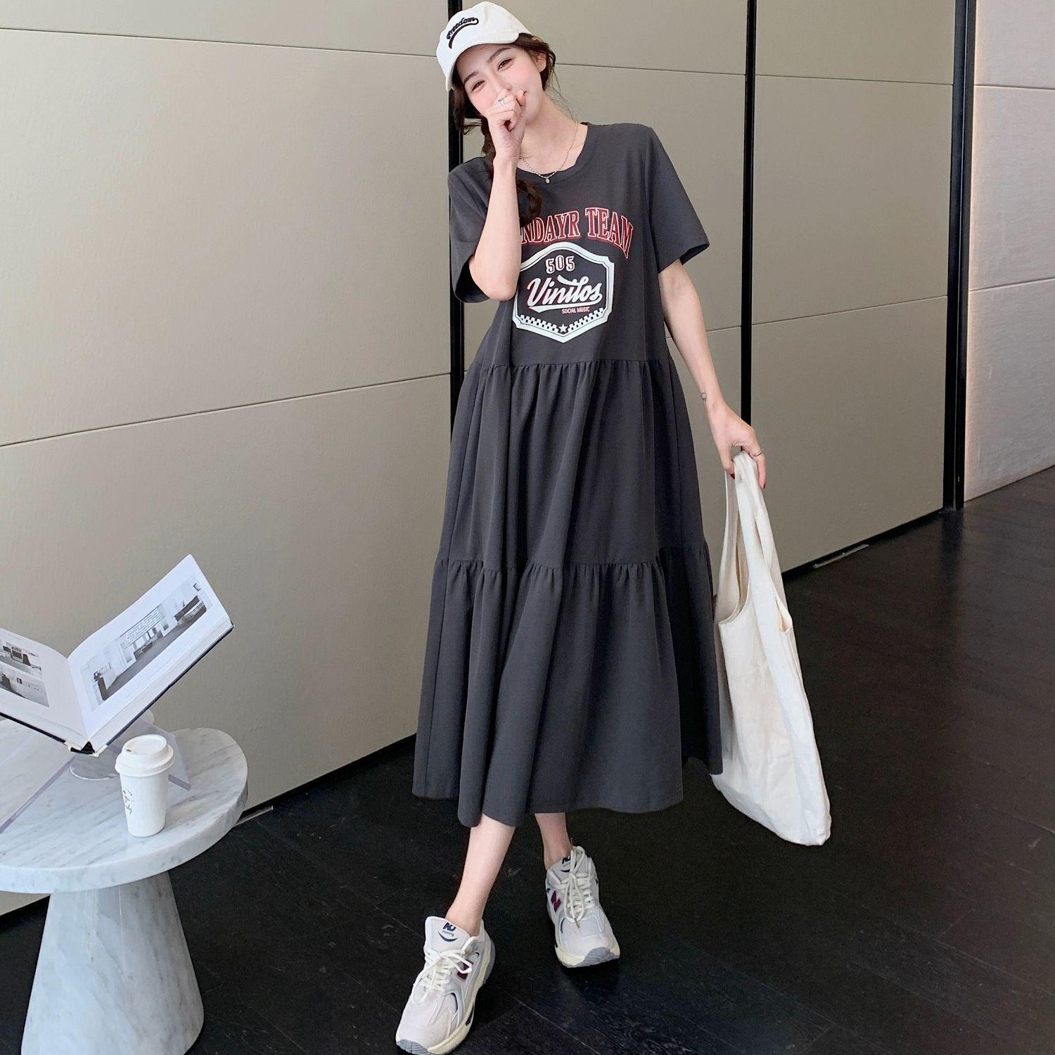 

Plus Size Lazy Style Mermaid Tail Dress - Belly-Covering, Slim Fitting, Over-the-Knee Summer Dress (300 Jin) L (90-120 jin) темно-сірий