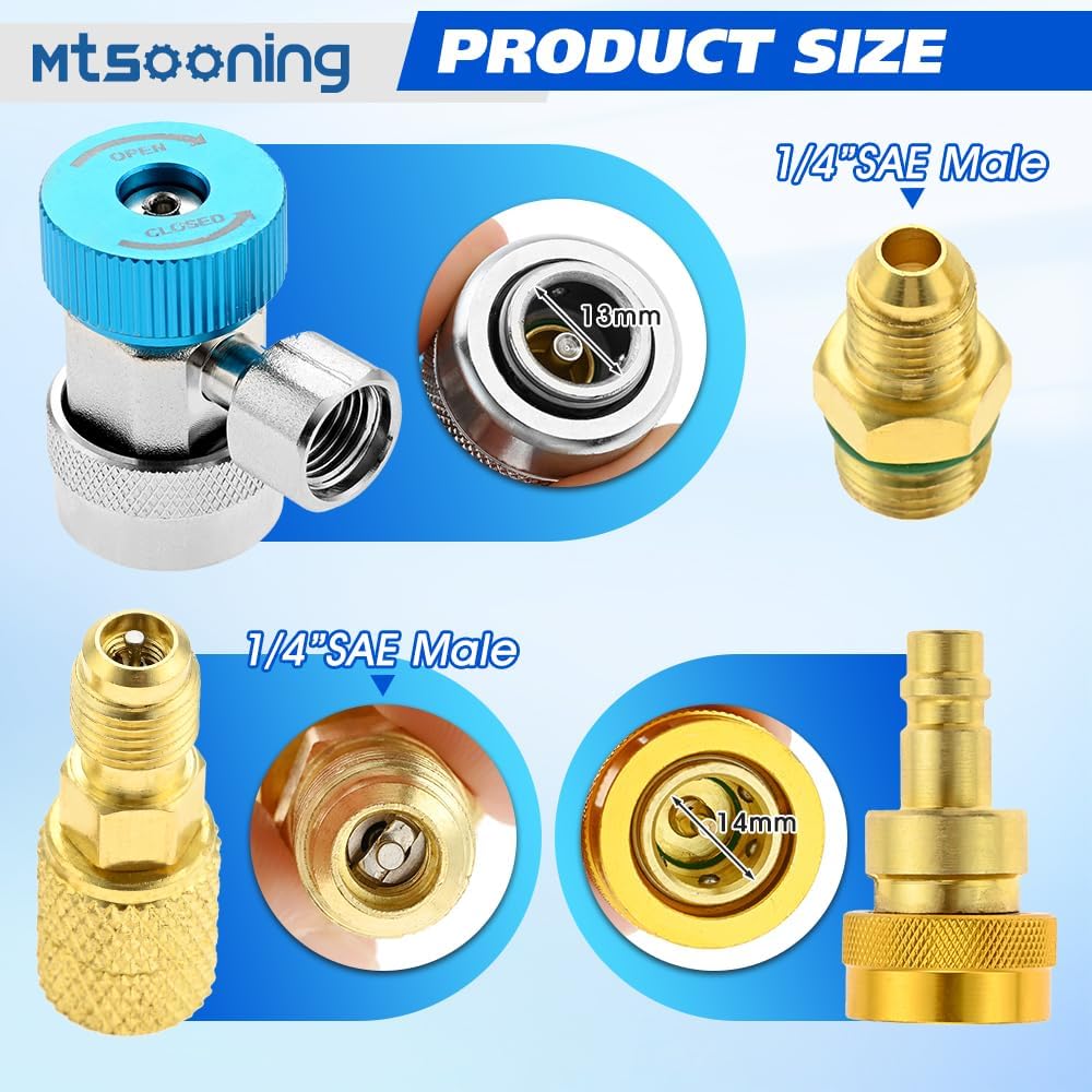 AC Oil Dye Injector Prevent Kit with R134a R1234YF Adjustable Quick Coupler | 2 Oil Checkers,R410 Adapter for R134A R1234YF R410A Refrigerant System