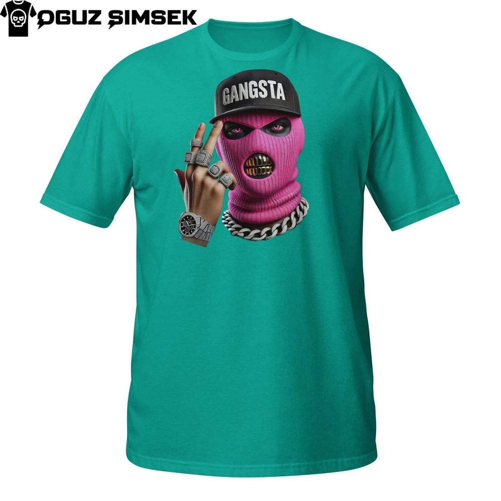 

Urban Gangsta Tee – Pink Balaclava with Gold Grillz and Middle Finger 4XL