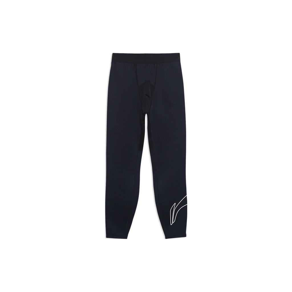 Li-Ning Basketball Series Solid Color Print Logo Drawstring Knit Sports Pants Men Bottoms Black AKLSC11-2