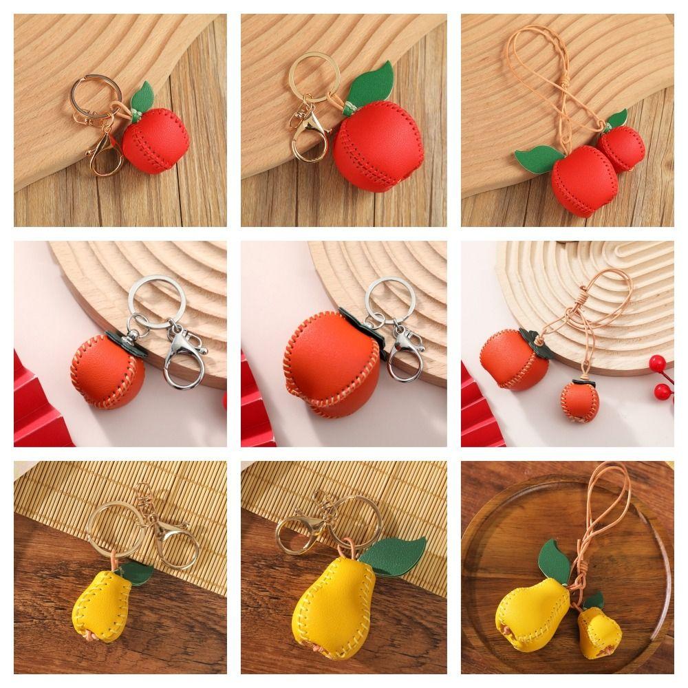 Pear Fruit Bag Pendant Cute Leather Keychain Lovely DIY Material Package Keyring  Women