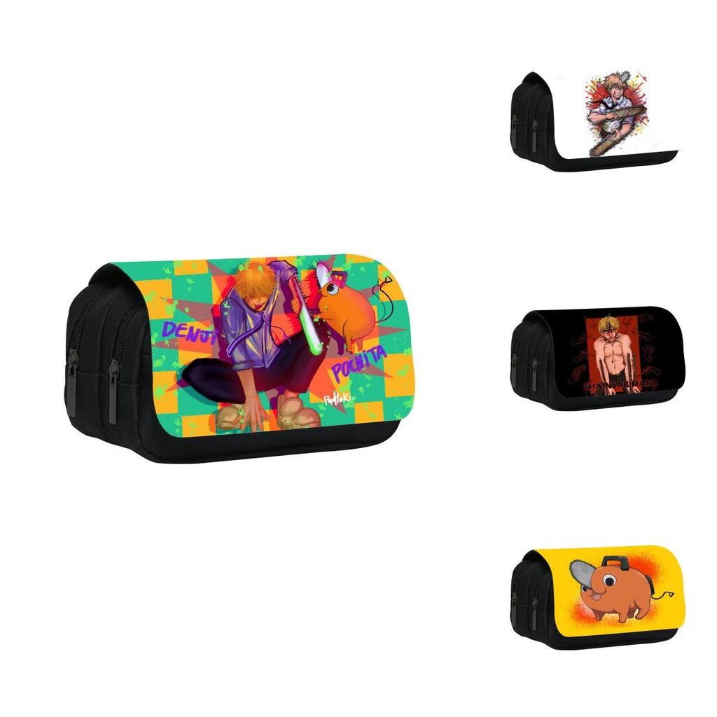 Chainsaw Man Pencil Case With Print Large Capacity Nylon Stationery Organizer For Students