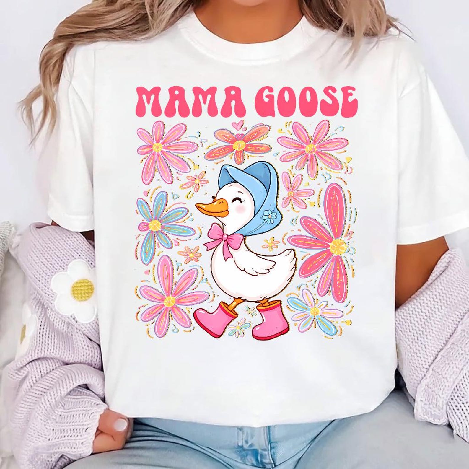 Mama Goose Floral Shirt, Coquette Bow Mama Tee, Feminine Mother s Day Gift XL