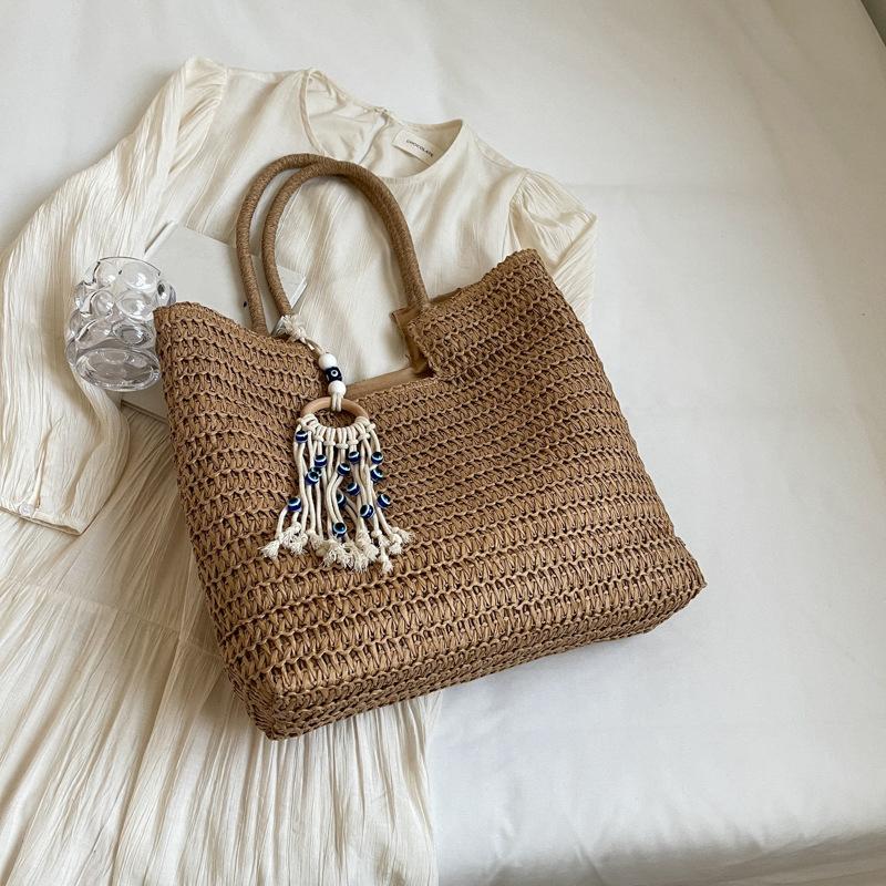 Large Beach Bag With Tassels Bohomian Straw Handbag Large Capacity Vocation Handbags Perfect For Beach Pool And Travel