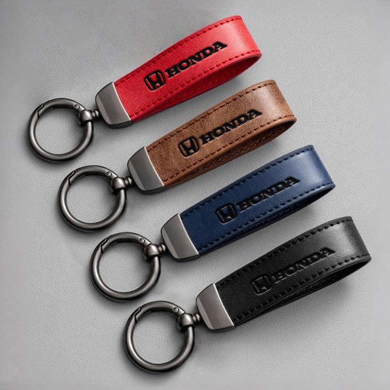 Leather Car Emblem Keychain Keyring Embossing Process For Honda Civic Accord Fit City Vezel CRV Odyssey Jazz Prelude Insight FN9