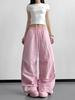 Women's Pink High-Waisted Wide-Leg Pleated Pants - Spring/Autumn 2026 Loose Fit Casual Style
