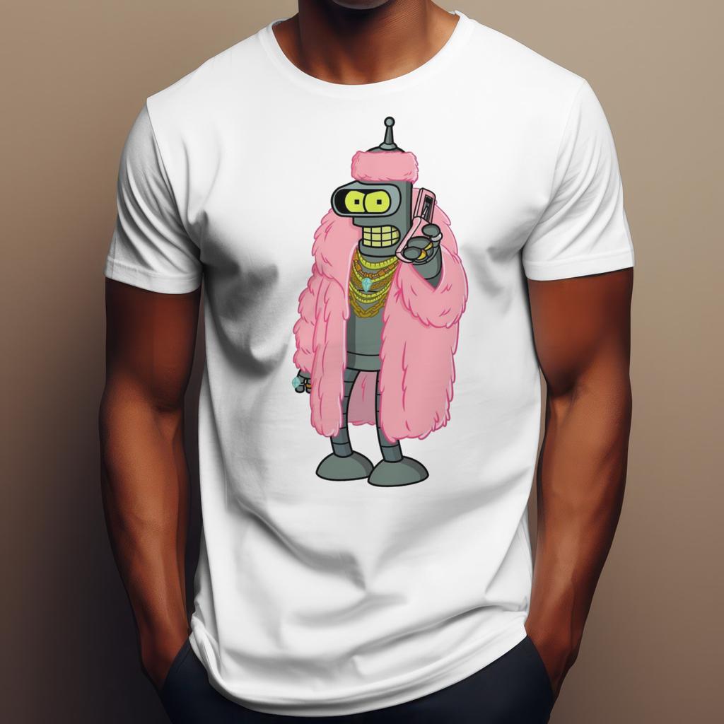 T-Shirt Bender Pimp | Maglietta Cartoon TV Show Futurama | Divertente Robot Fry Leela Top