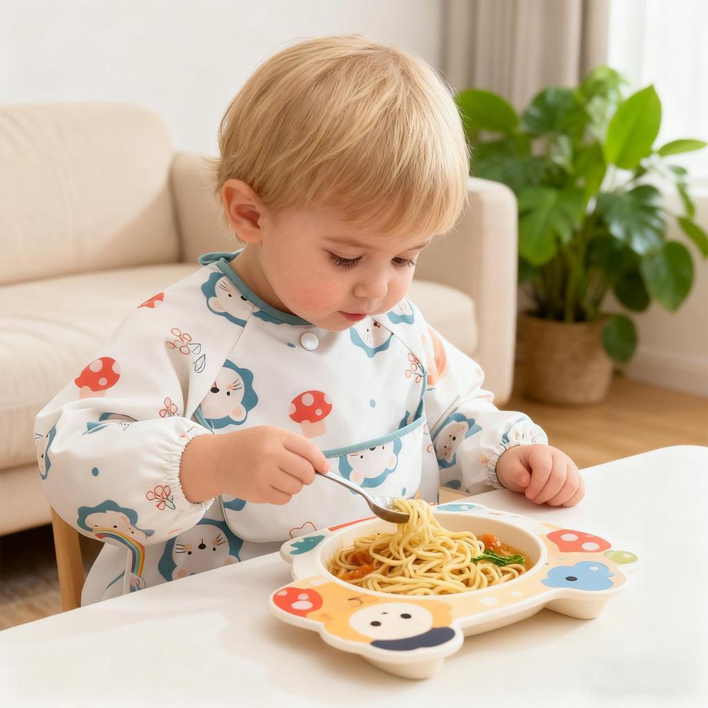 Baby Smock Bib Soft Full Sleeve Adjustable Weaning Smock Full Sleeve Toddler Eating Shirt Bibs for 6-36 Months Kids Girls Boys