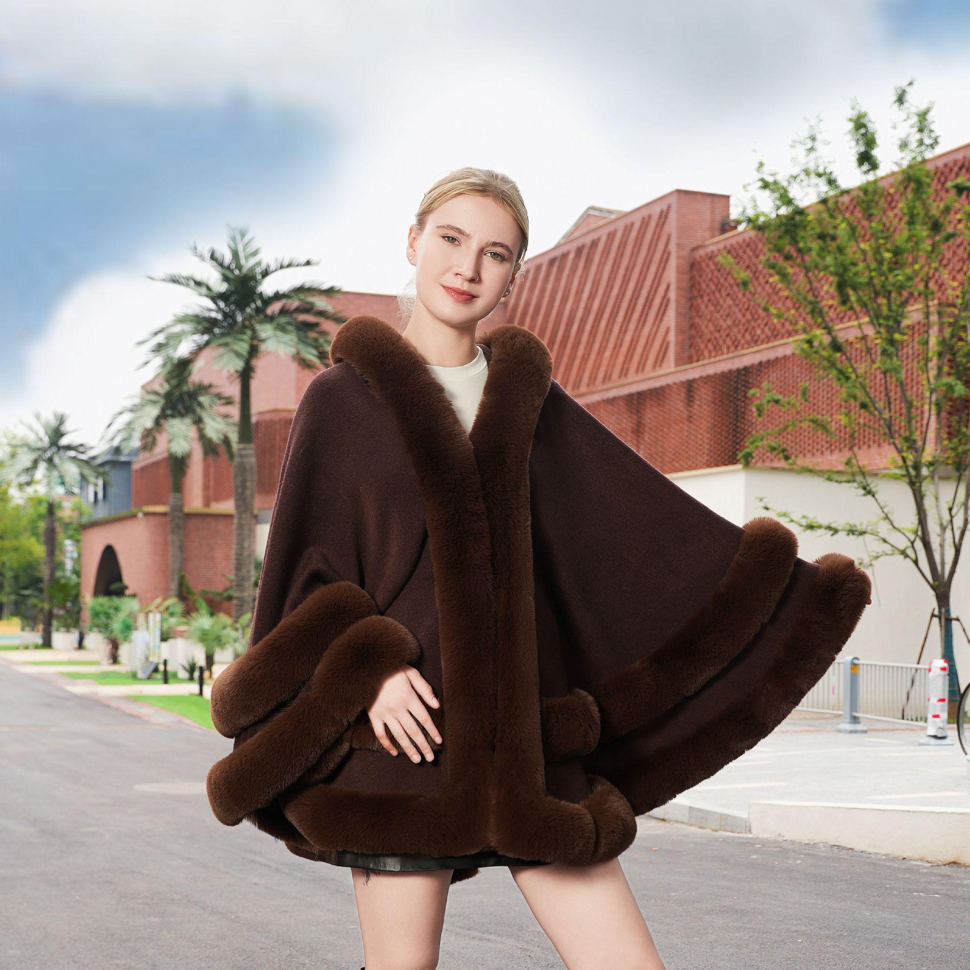 

Imitation fur loose knitted cape plus size versatile coat for women 80-100cm