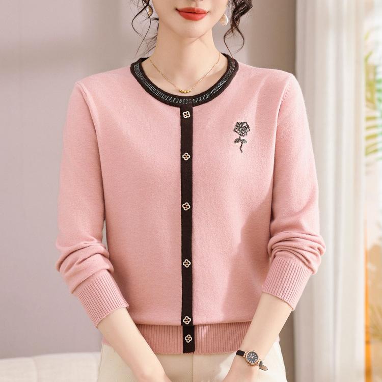 Middle-aged and Elderly Women's Autumn Sweater Sweater Sweater Plus Size Loose Single-breasted Pullover Round Neck Long-sleeved Mother Grandma.