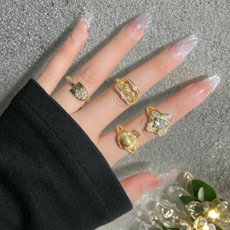 Light Luxury French Retro Heavy Industry Money Bag Open Ring Medieval Niche Design Exquisite High-End Four-Leaf Clover Ring