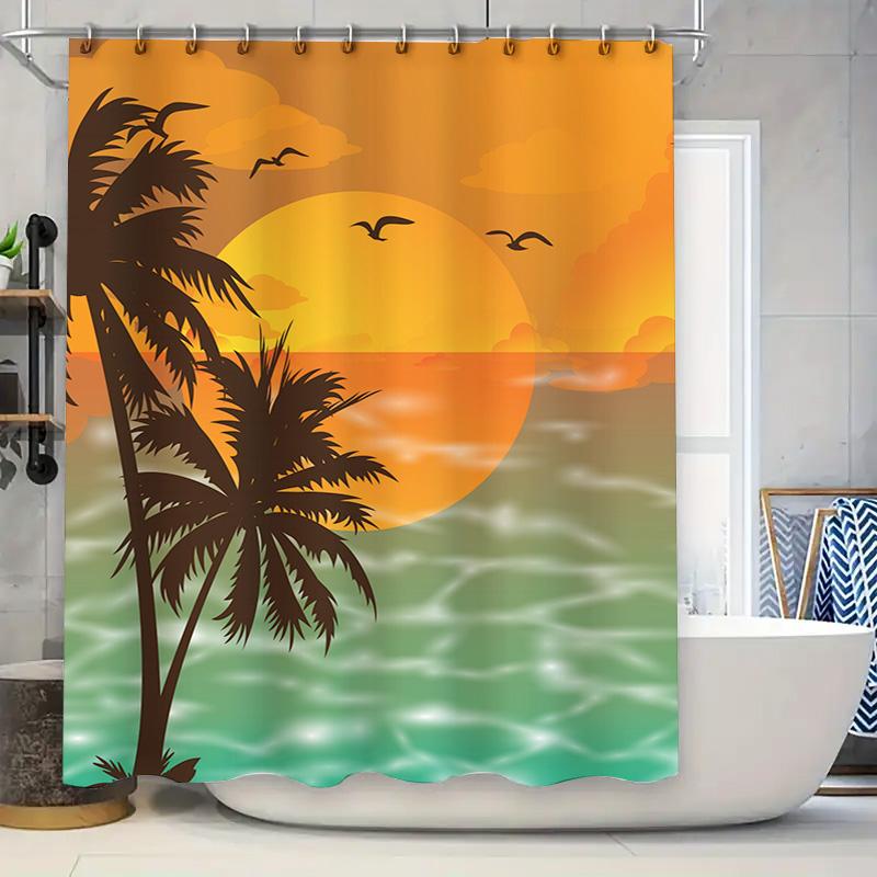 

Sunset Palm Tree Bath Shower Curtain Tropical Beach Decor Polyester Fabric Waterproof Sun Print Home Decoration 90x180cm