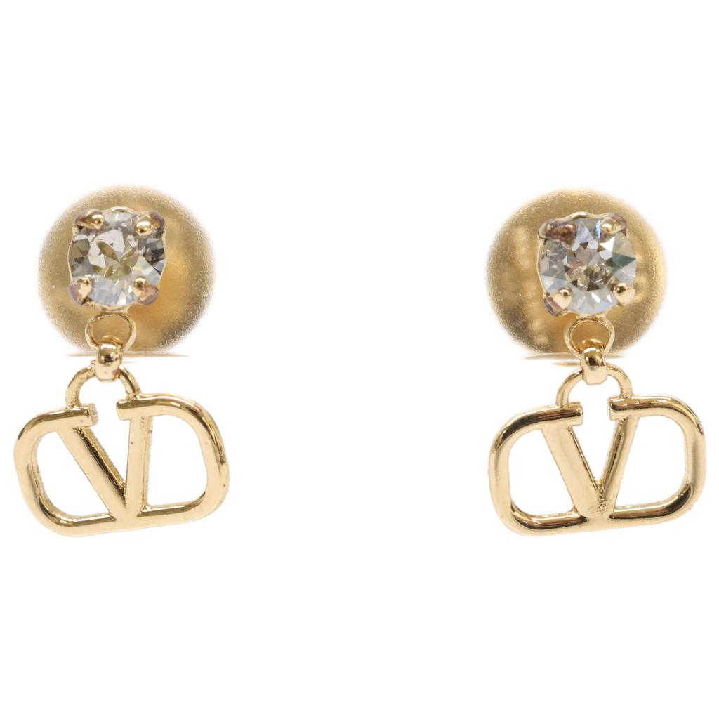 Valentino Garavani ZW2J0H29YCW V logo rhinestone earring goldUsed