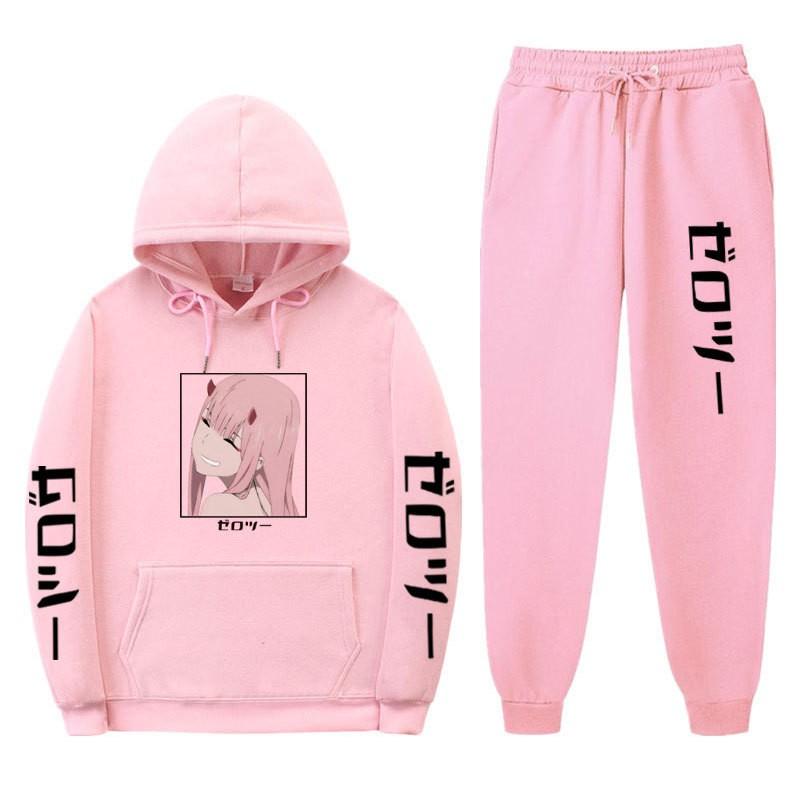 Unisex Anime-Inspired Hooded Sweatshirt Set With Fleece Lining Loose Fit Long Sleeve Top Pants Winter Casual Wear