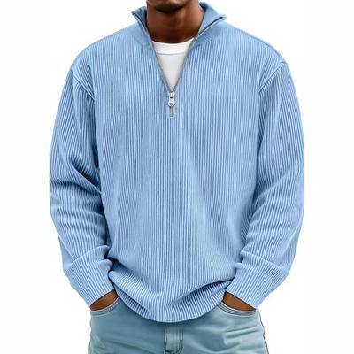Corduroy Sweatshirts Men Autumn Solid Long Sleeve Clothing Men's Casual Loose Zipper Collar Tees Man Outwear