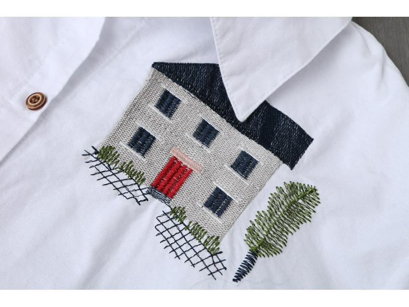 Korean Style Cotton Embroidered Long Sleeve Casual Shirt for Women