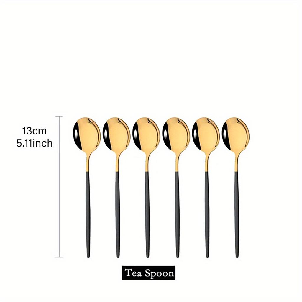 6Pcs Stainless Steel Teaspoon Set - Colorful Flatware for Cake, Fruit, Dessert, Coffee, and Snack