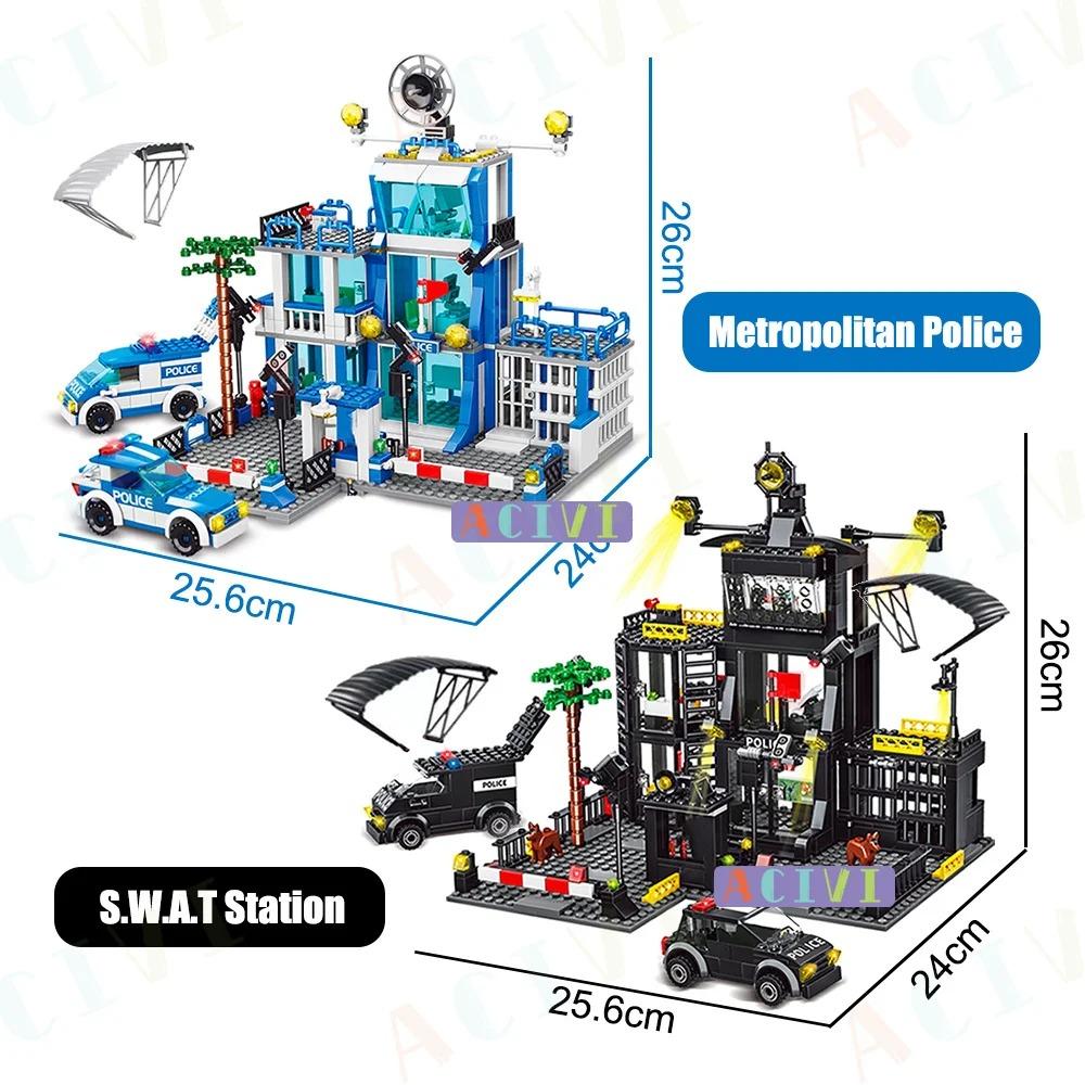 ACIVI SWAT Police Station Military City Model Set Prison Car Policeman Boat Figures Building Blocks DIY Toy for Kids Boys Gift
