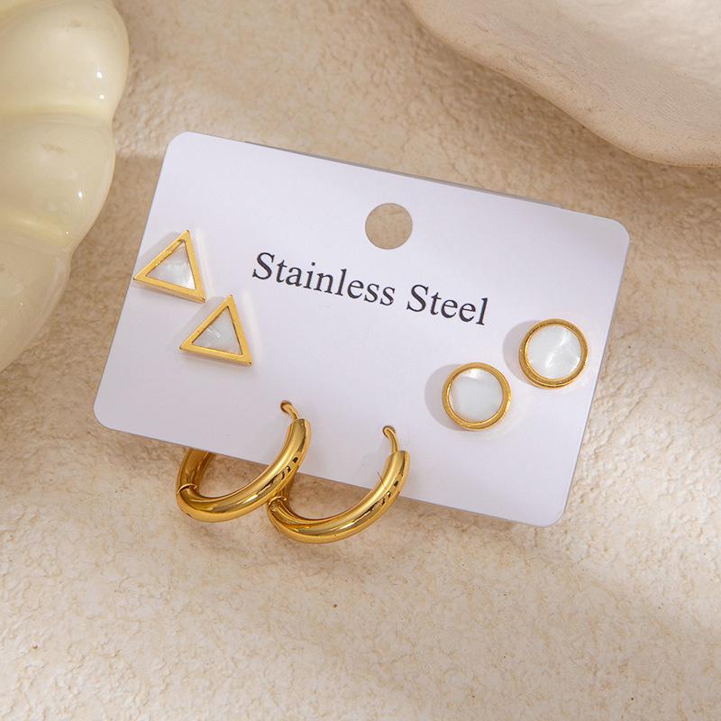 Elegant Four-Leaf Clover & Heart Earrings with Butterfly Detail, Titanium Steel Hoops - Non-Fading, Fashionable Summer Accessory