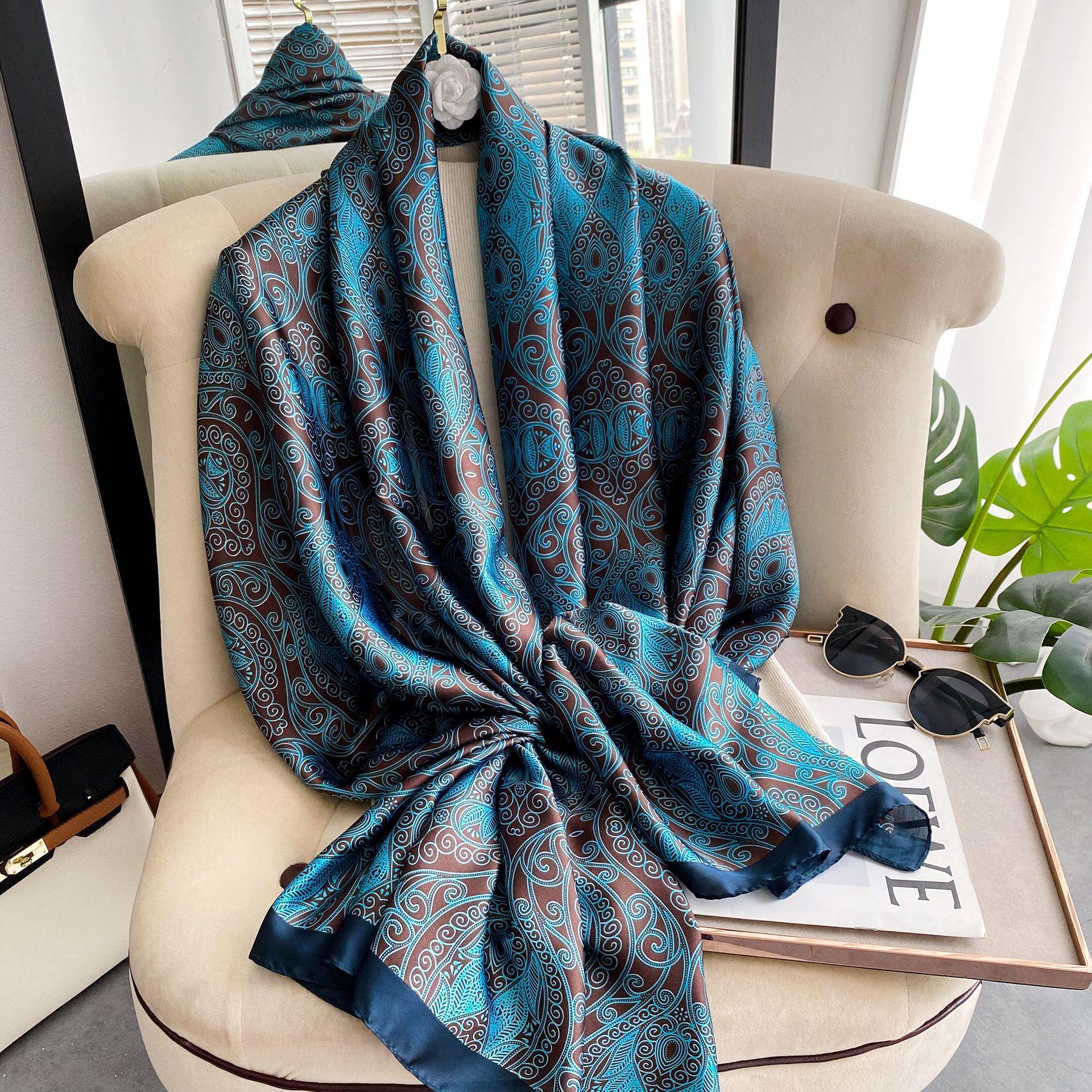 

Высококачественные роскошные шелковые шарфы, повязка на голову, шарфы, шейный шарф для женщин, шелковый шарф с цепочкой, женская декоративная шаль 180