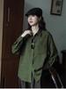 Women's Retro Hong Kong Style Green Cotton-Linen Long Sleeve Shirt, Slim Fit for Spring and Autumn