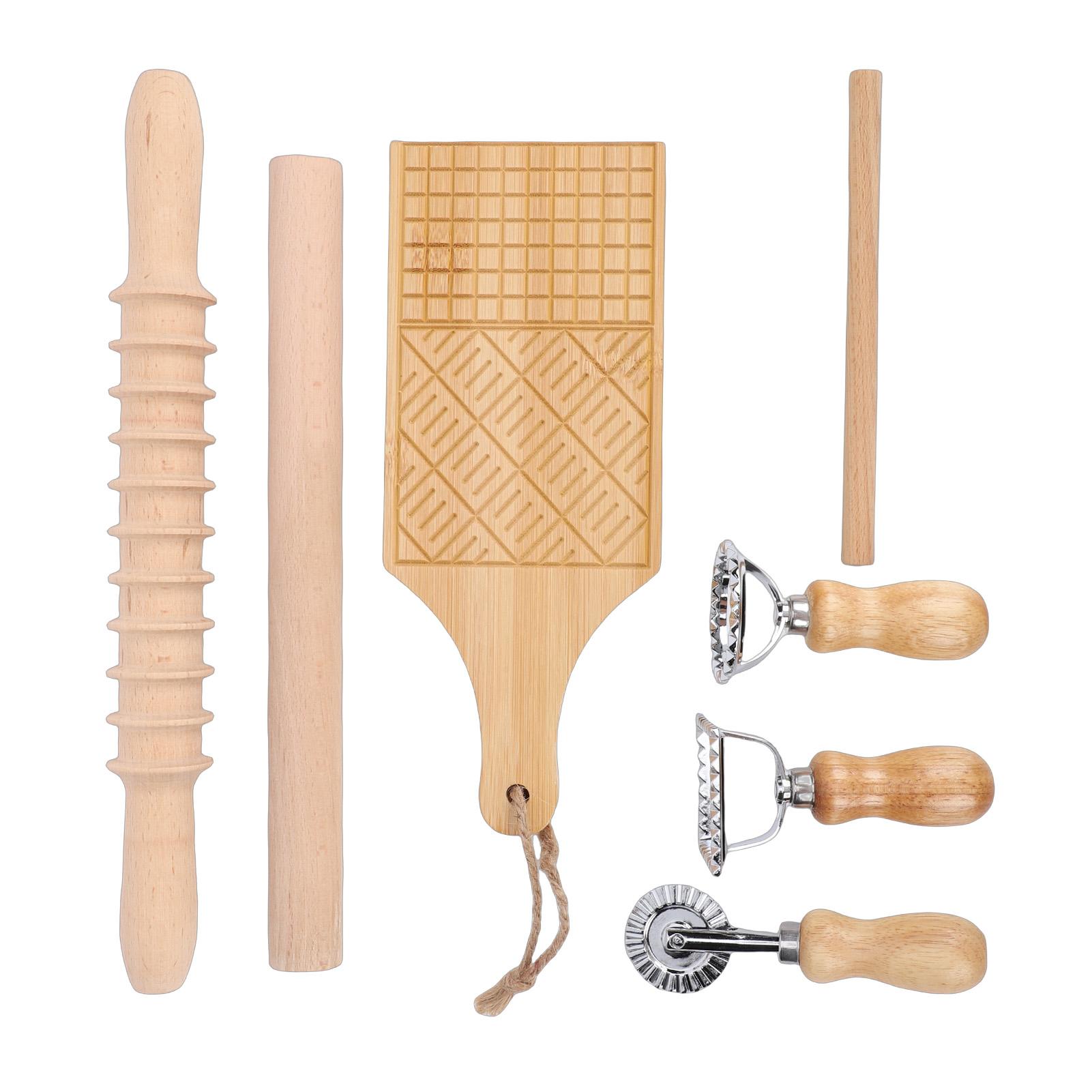 Pasta Making Tools Kit Multifunctional Portable Wood Threaded Pasta Roller Pin Set for Home