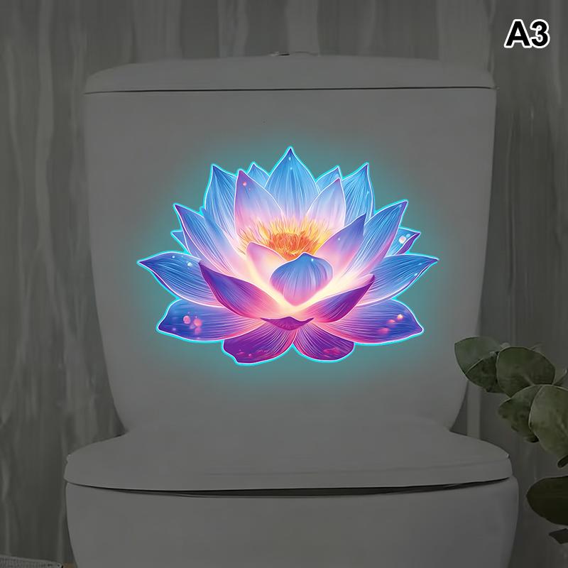 Glow-In-The-Dark Lotus Toilet Stickers Pvc Self-Adhesive Removable Wall Sticker Luminous Effects Car Sticker Home Decor A3