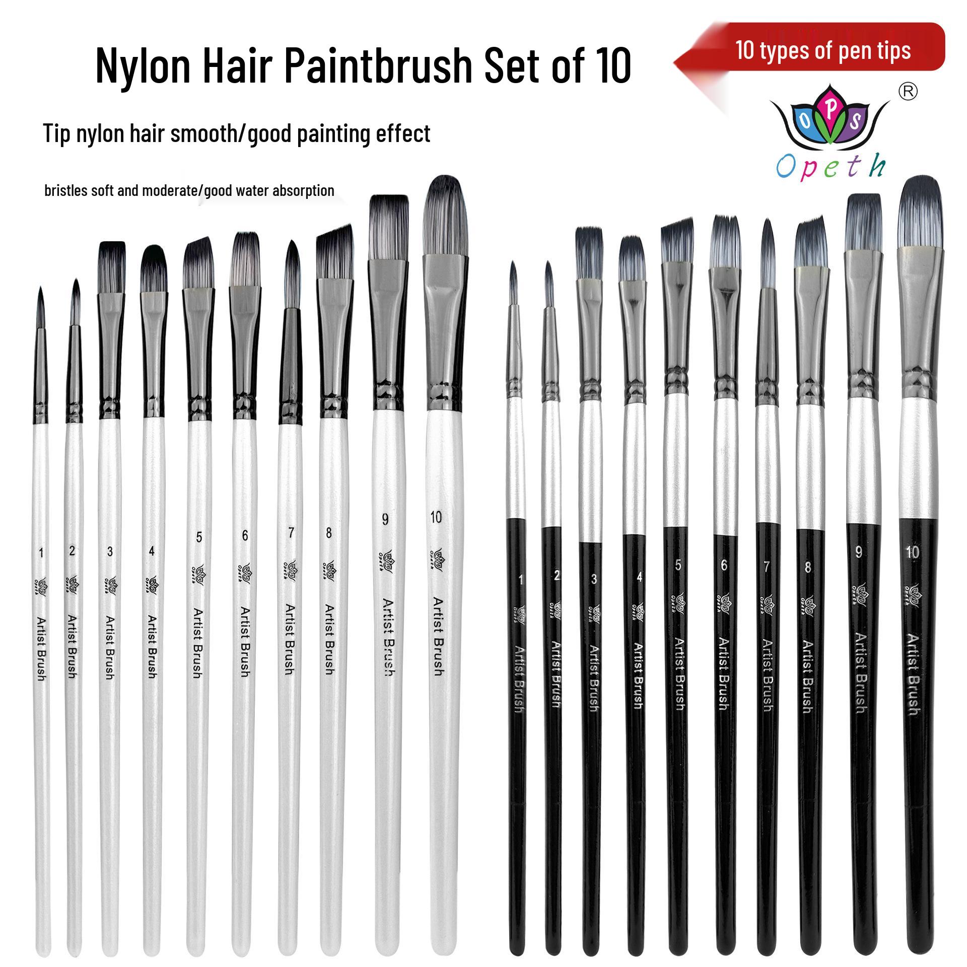 

Dual-Color Nylon Hair Brush Set - 10 Pearl White Brushes for Kids Watercolor & Oil Painting Silver-Black Mix