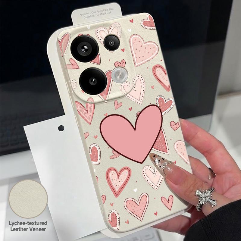 Lovely Girl Heart Print Case For Xiaomi 13T Pro Redmi Note 15 Pro 4G Redmi Note 14 13 Pro+ 5G Leather Texture Silicone Cover