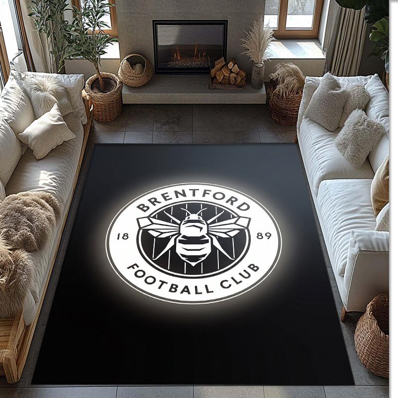 Brentford Football Print Crystal Velvet Rug, Comfortable Water Absorbent Non Slip Indoor Floor Carpet